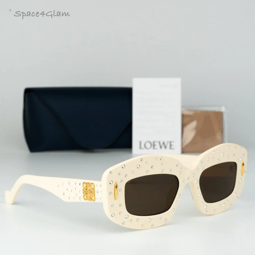 Loewe Men Sunglasses Crystal White Brown Rectangle LW4114IS 25E NEW AUTHENTIC